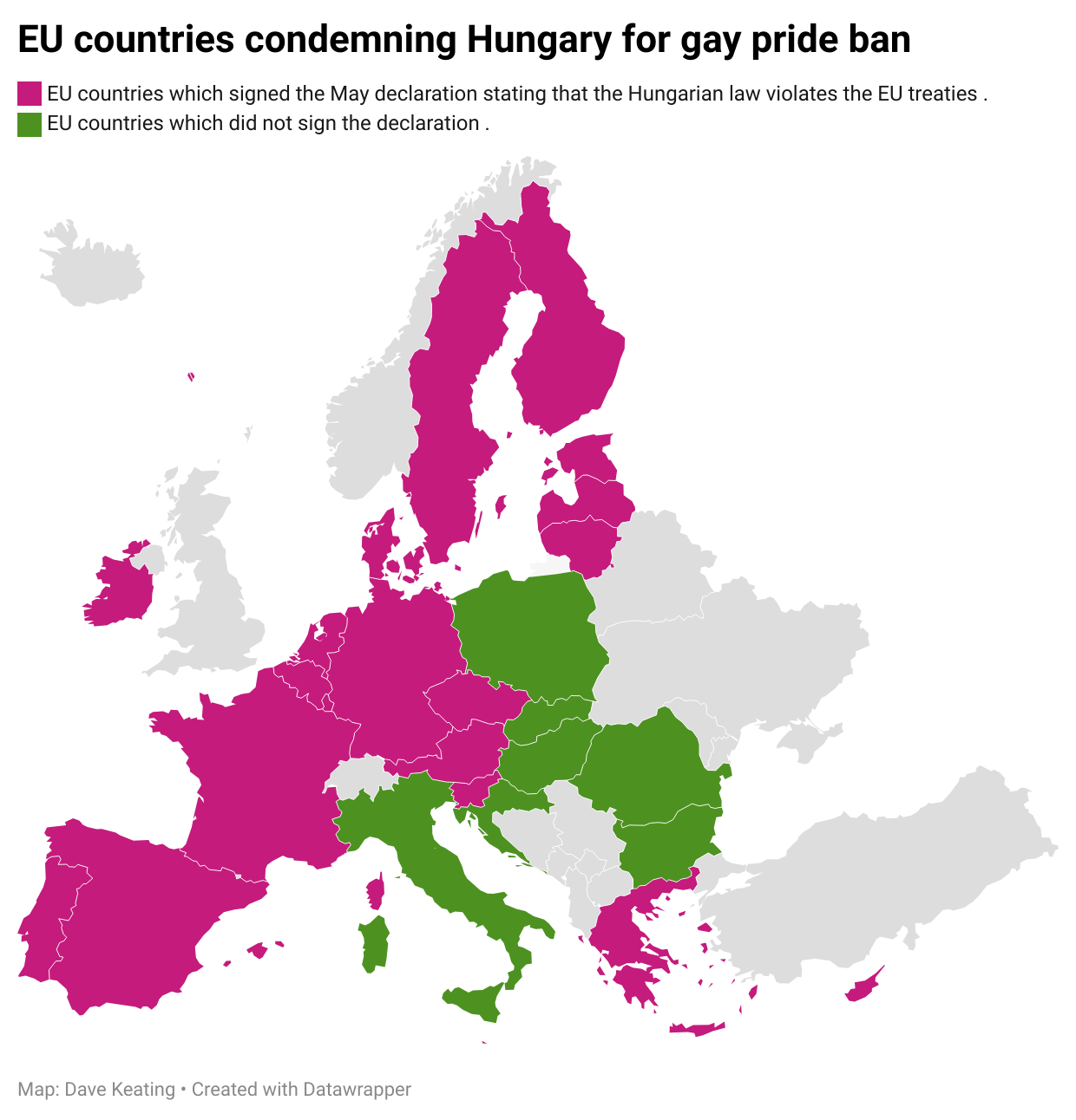 EU countries which signed the declaration stating that the Hungarian law violates the EU treaties